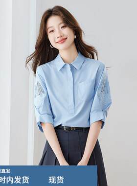 2026夏装真丝桑蚕丝衬衫女士职业内搭上衣西装面试上班五分袖衬衫