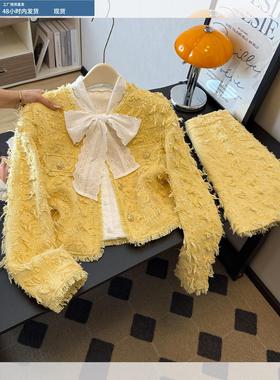 黄色小香风套装裙女早秋2025新款爆款韩系富家千金穿搭减龄两件套