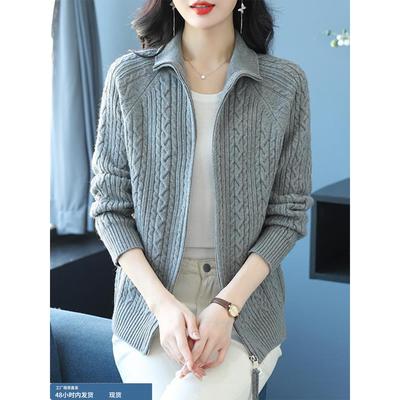 轻奢拉炼立领毛衣开衫外套女秋冬2025新款外搭高级感加厚针织上衣