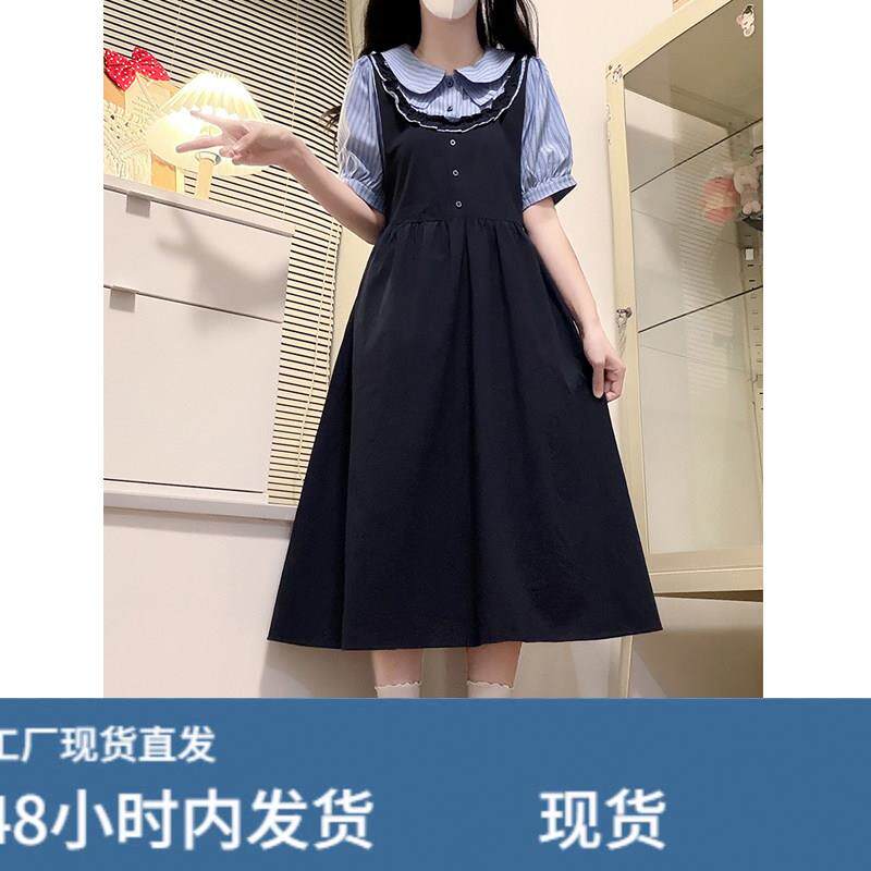 少女大童假两件收腰连衣裙2026夏季新款裙子初高中学生显瘦中长裙图片