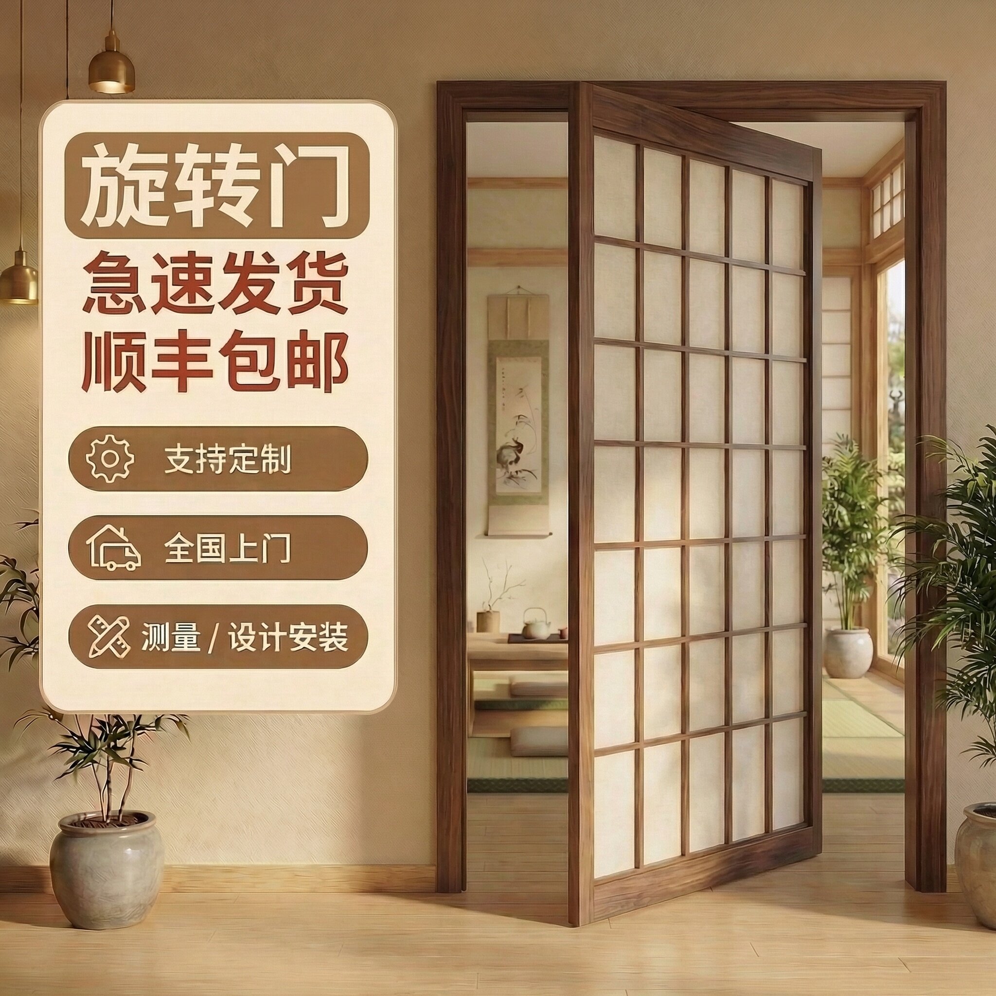 实木中轴旋转门谷仓门隐形门360度天地偏轴木门折叠门隔断平开门