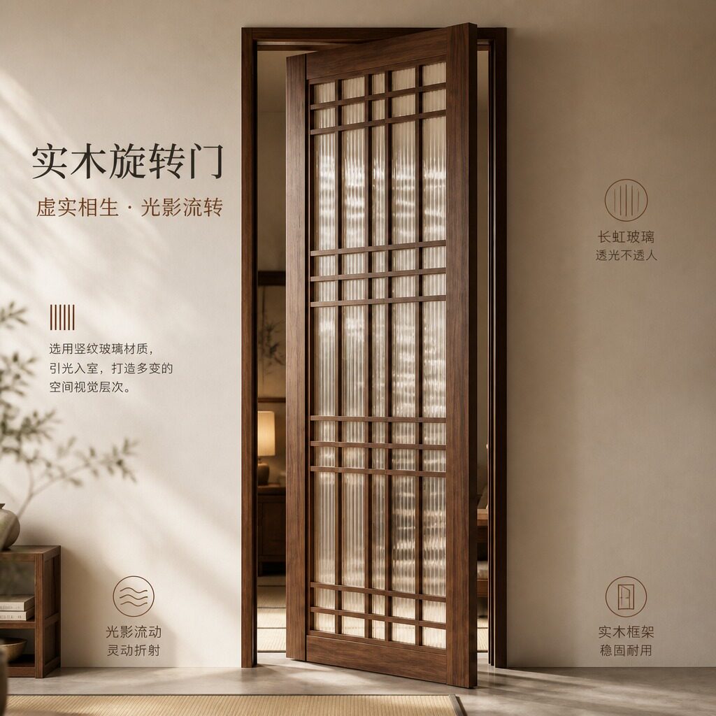 定制日式推拉门实木中轴360度天地轴旋转门卧室悬浮门偏轴酒店