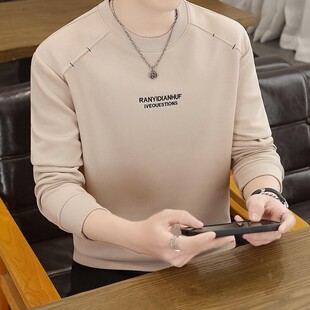 青年圆领套头T恤直筒型潮流春装上衣时尚长袖休闲春秋卫衣男装