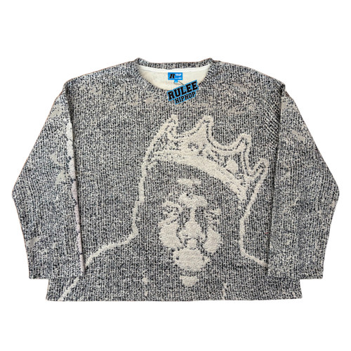 RULEE黑怕 Biggie图派克2PAC马赛克画风喷印圆领长袖秋冬嘻哈宽版