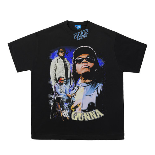 Gunna 人像 vingtage 美式嘻哈宽松直喷透气印花T恤饶舌说唱短袖