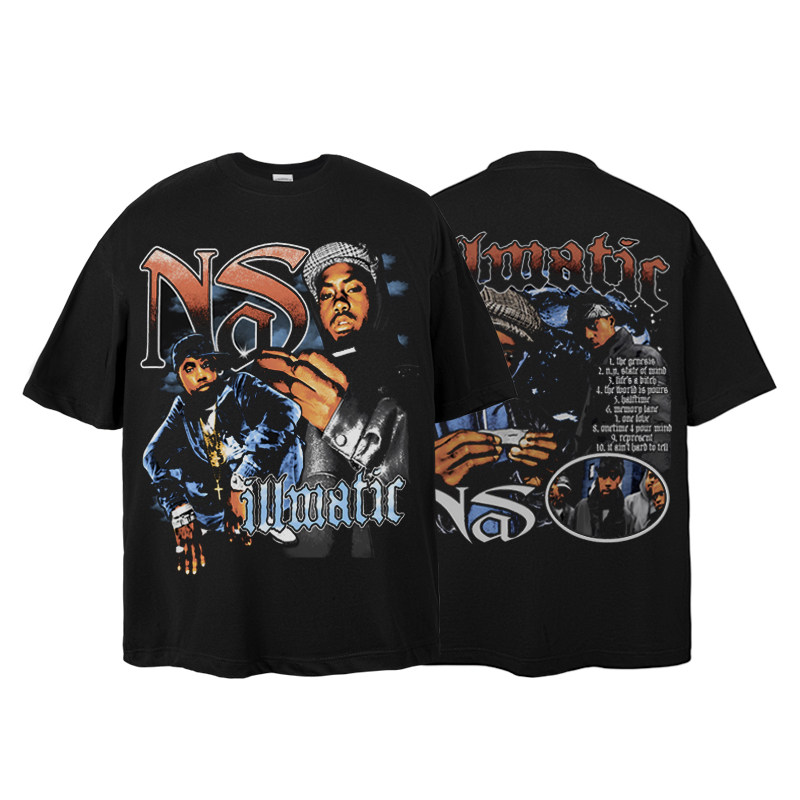 rulee hiphop 上帝之子nas 双面直喷印花水洗嘻哈短袖说唱美式t恤
