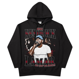 RULEE 人像Kendrick Lamar嘻哈复古冬季连帽卫衣加绒饶舌美式长袖