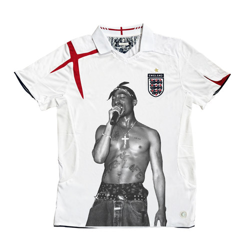 RULEE黑怕 2PAC图派克复古足球短袖球衣人像vibe嘻哈说唱长袖