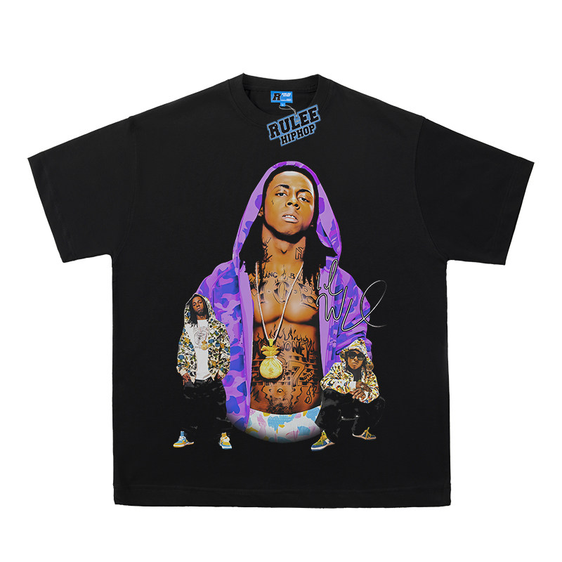 Lil Wayne 李尔 韦恩 嘻哈 vintage 人像饶舌T恤说唱tee复古短袖
