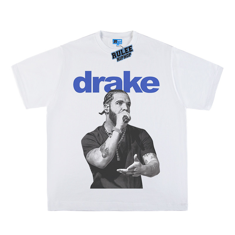 公鸭 Drake 说唱 vintage嘻哈HIPHOP饶舌tee复古T恤人像宽松短袖