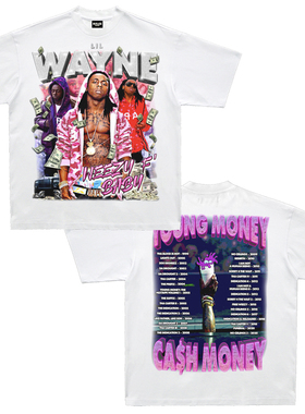 RULEE Lil Wayne Vintage 嘻哈复古人像短袖双面印花美式T恤宽松