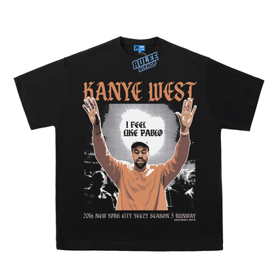 RULEE KANYE 水洗高街做旧侃爷直喷饶舌印花说唱T恤夏季嘻哈短袖