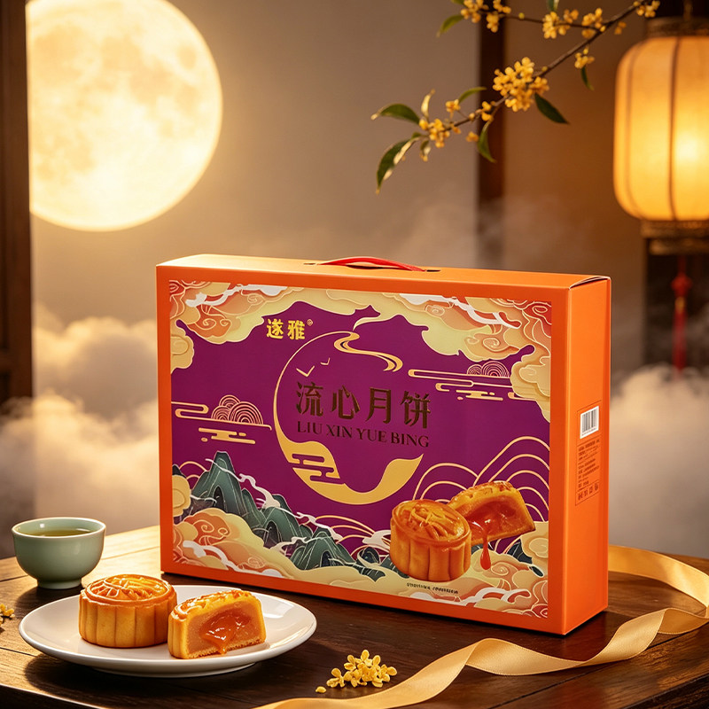 奶黄流心月饼礼盒400/盒8个饼中秋送礼国潮中式礼盒团购批发采购