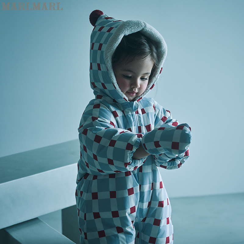 MARLMARL婴儿连体衣宝宝羽绒服新生儿宝宝家居服pramsuit棋盘格