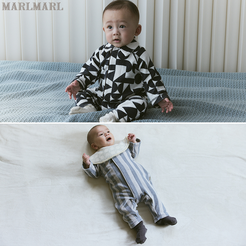 MARLMARL婴儿连体衣弹性吸湿哈衣秋季新款新生儿宝宝家居服calin