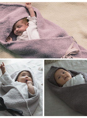 MARLMARL仿羊羔绒连帽多用途毛毯初生儿婴儿包被hooded blanket