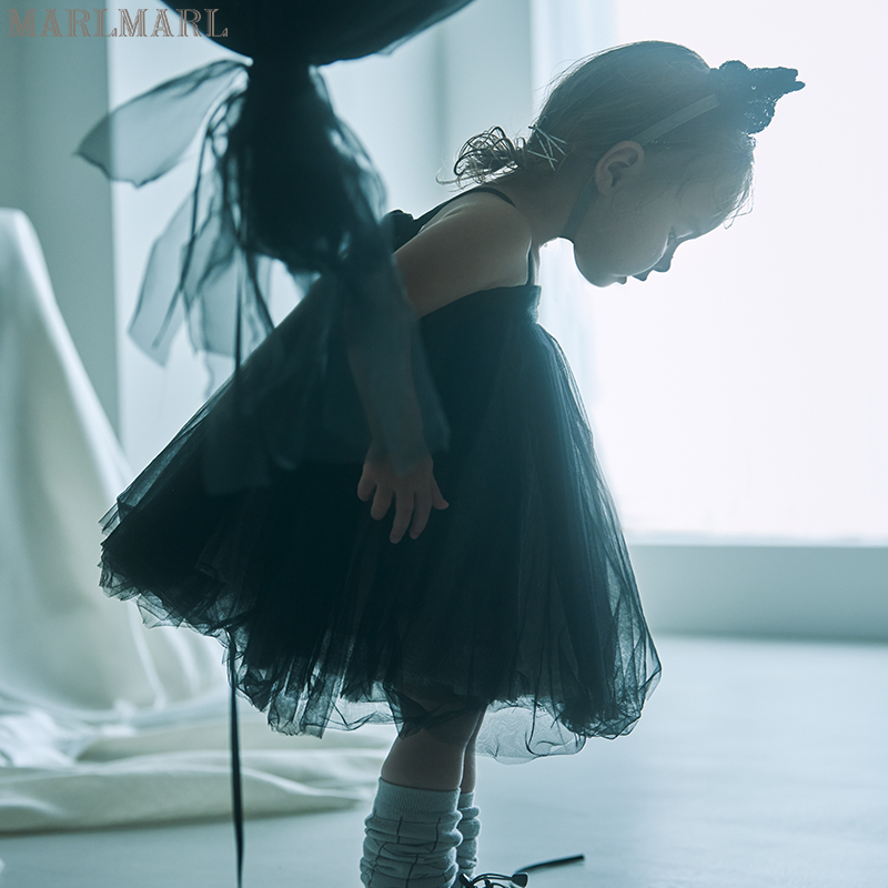 MARLMARL女童礼服抹胸背带裙万圣节蓬蓬裙儿童百褶裙tutu魔晶黑