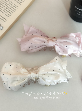 粉色蝴蝶结缎面波点香蕉夹