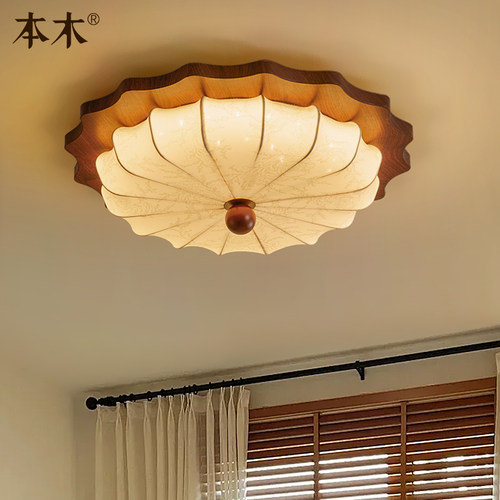 全光谱护眼中古风卧室吸顶灯法式布艺花纹圆形南洋复古主卧房间灯