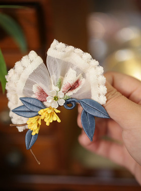池鸢古风森系蕾丝缠花边夹发饰品
