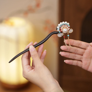 新中式古典发簪檀木刀马旦头钗簪子配旗袍脸谱步摇木簪马面裙发饰