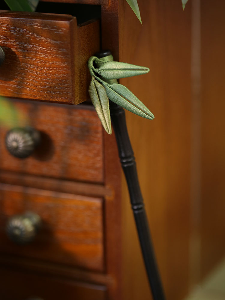 池鸢新中式绿色缠花竹叶簪子发饰