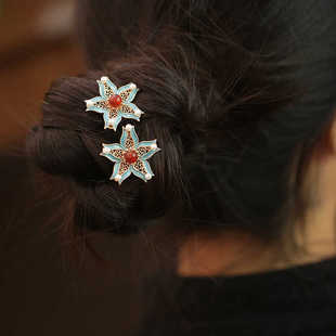 u型发簪小号儿童盘发簪子女古风烧蓝小花钗子汉服麻花辫发饰点缀