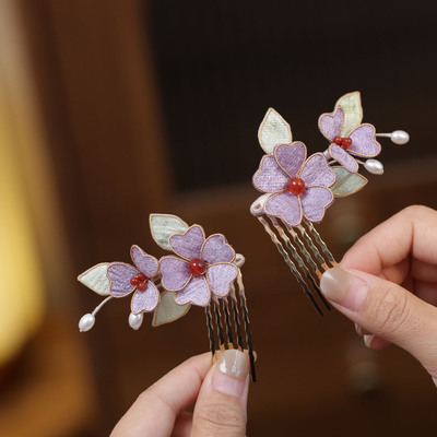 古风汉服紫色花发梳女童发簪发饰