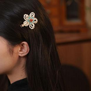女童发夹2025年新款烧蓝花朵耳边夹耳后发卡侧边汉服古风点缀发饰