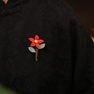 国风红色胸针配大衣花朵缠花胸花结婚固定衣服别针装饰品旗袍扣针