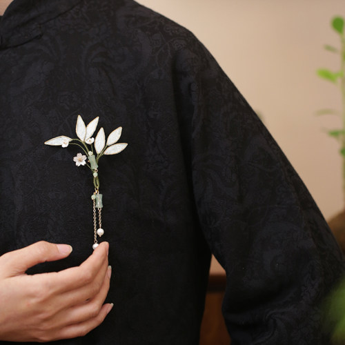 中式掐丝竹叶缠花胸针旗袍装饰品