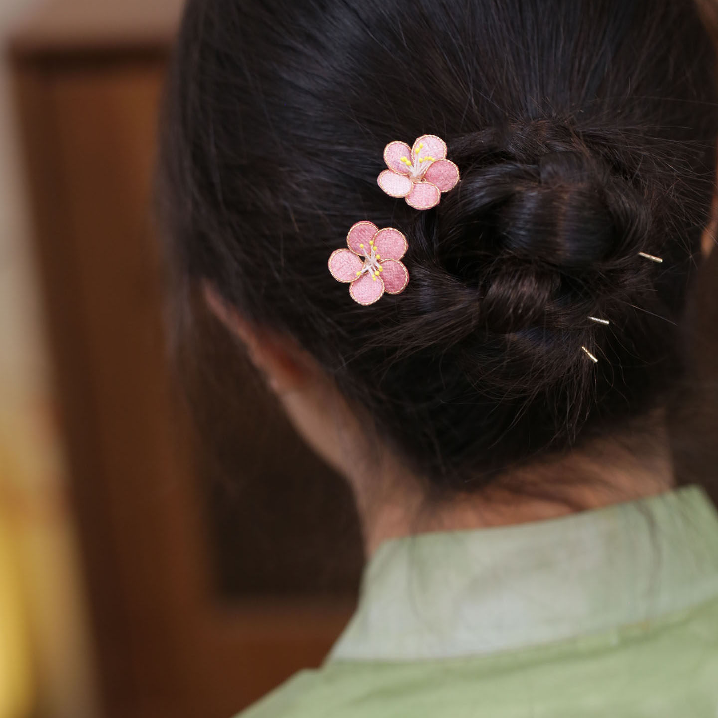 古风粉色桃花朵发簪汉服女童发饰图片