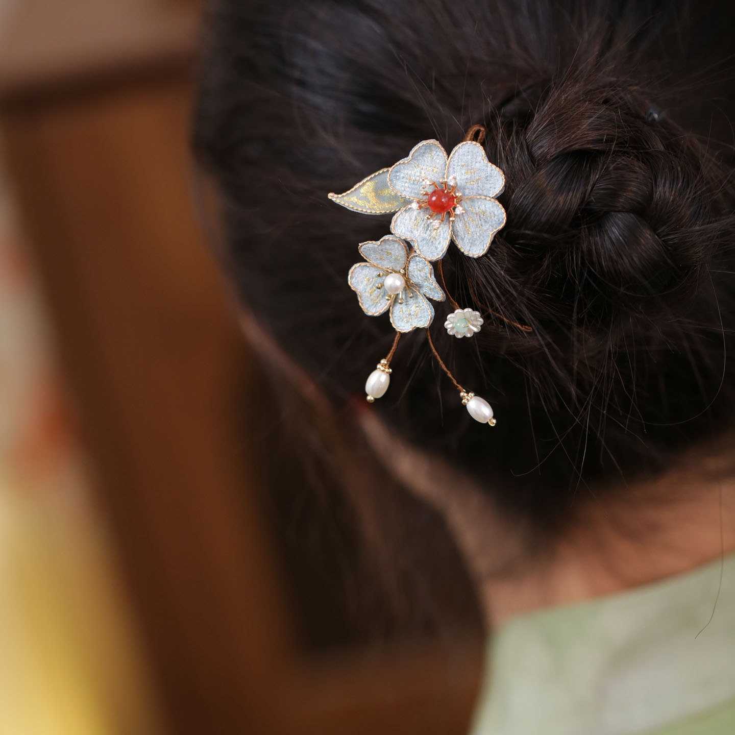 古风浅蓝色花朵小号发簪汉服发饰图片
