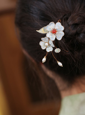 古风浅蓝色花朵小号发簪汉服发饰