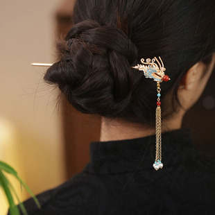 龙形流苏步摇发簪新中式订婚古风簪子日常汉服发钗烧蓝旗袍头饰品