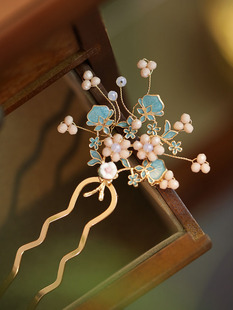 烧蓝发簪女高级感小众花朵盘头簪子短款u型发钗古风旗袍头饰搭配