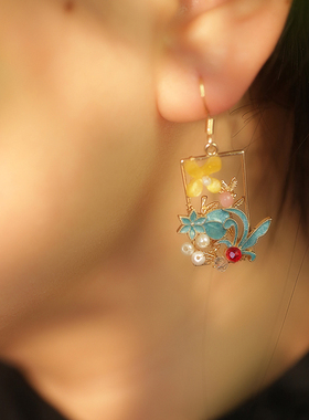 新中式国风耳环可爱耳坠小巧精致穿旗袍配的耳饰品925银汉服古风