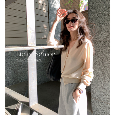 LICKYSENIOR 夏日纱 真丝/天丝 冰沙针织开衫女薄款防晒外搭上衣