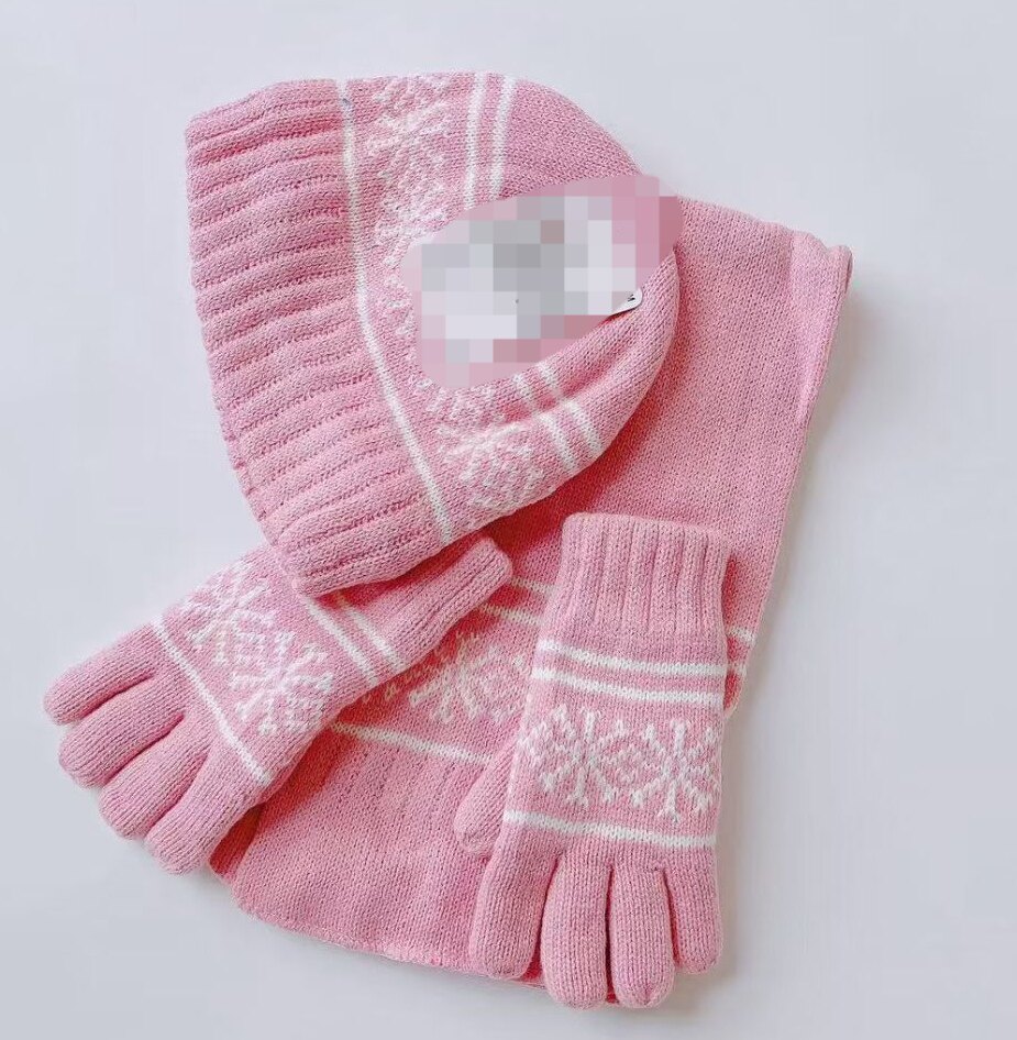 包邮冬季原旦保暖女童围巾厚帽子加绒手套女宝宝针织三件套3-8岁