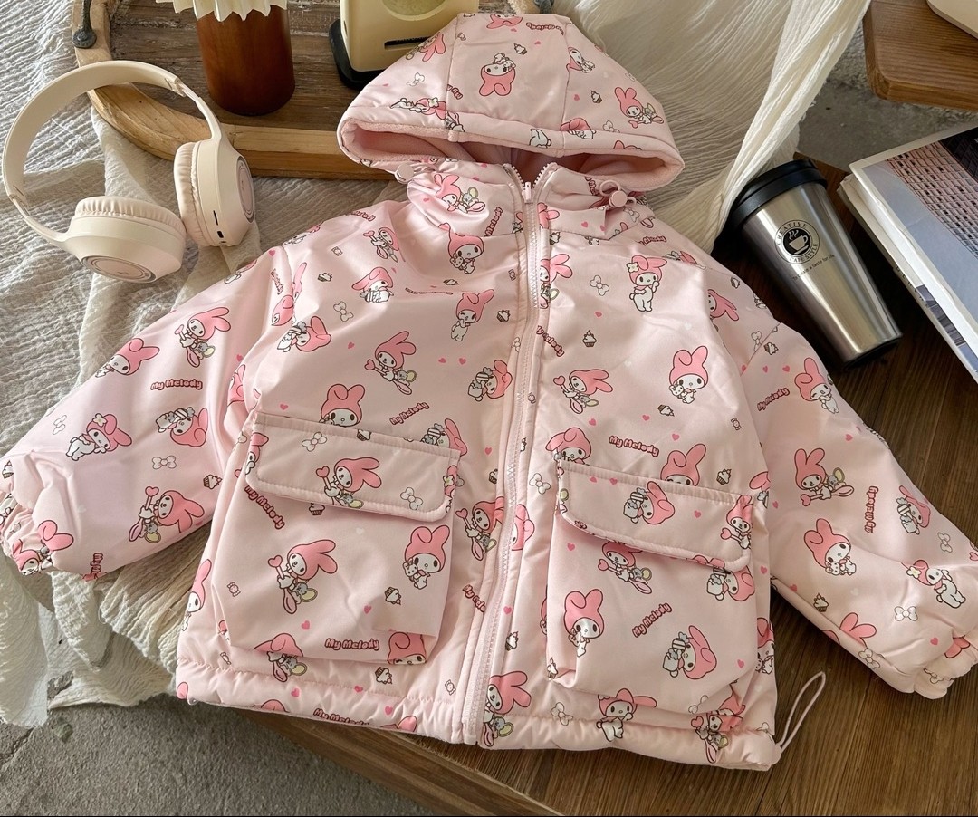 包邮两面穿女童装女宝宝120码~160码冬季厚棉服加绒连帽粉色小兔