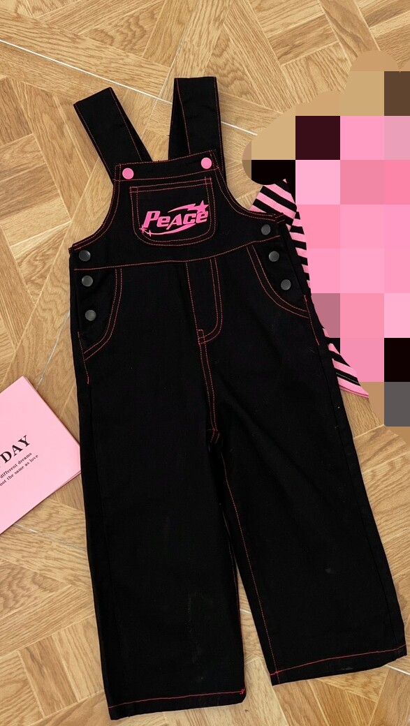 包邮女童牛仔裤女宝宝150码春秋黑色长裤子原旦多扣可调节背带裤