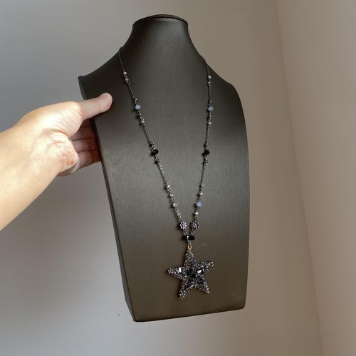 千禧辣妹风满钻五角星吊坠项链女y2k暗黑风小众个性长款毛衣链配