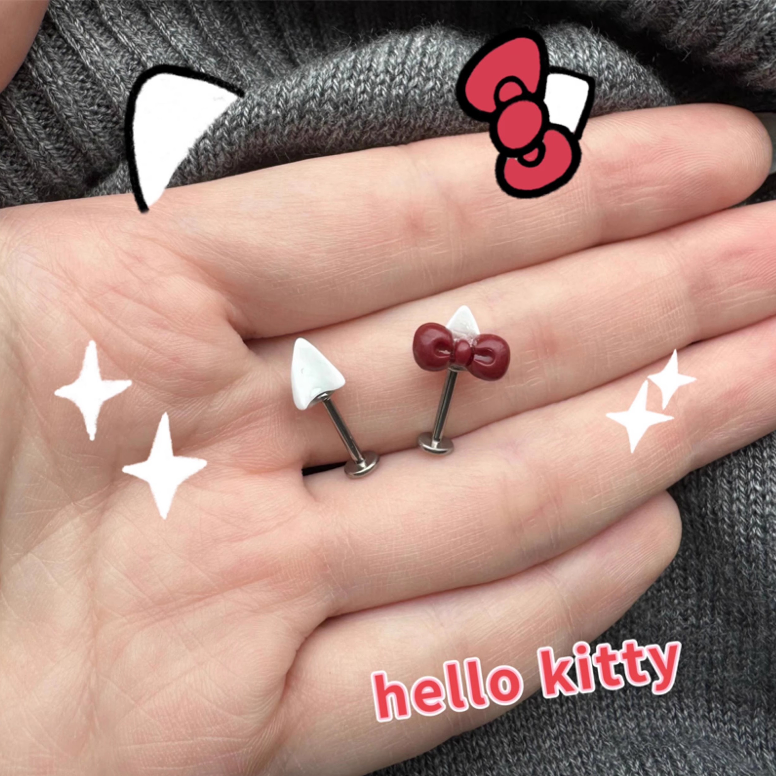 可爱Kitty猫耳耳轮钉恶魔钉小众气质甜美耳饰女医用钛钢耳钉耳环