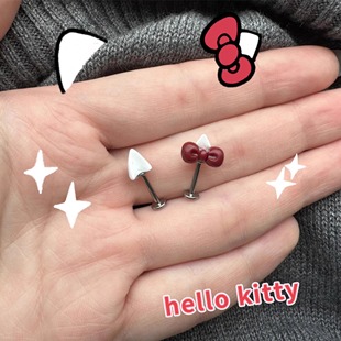 可爱Kitty猫耳耳轮钉恶魔钉小众气质甜美耳饰女医用钛钢耳钉耳环
