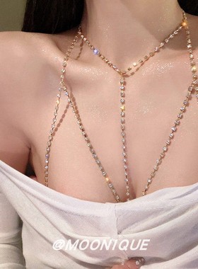 胸链欧美bodychain比基尼bikini锁骨链身体链饰品闪钻性感项链女