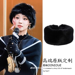宋雨琦同款黑色狐狸帽子女款2025新款冬季保暖盆帽仿皮草毛毛绒帽