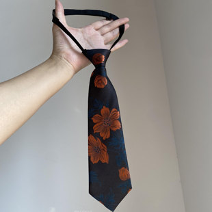 怀旧港风~复古刺绣花朵免打领带女时髦老钱风系脖领巾衬衫配饰潮