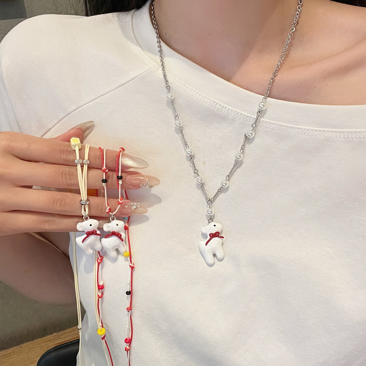 张泽禹同款梦中小鹿珍珠项链女小众高级感长款毛衣链甜美可爱配饰