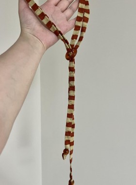 超独特！复古红色条纹丝巾项链长条窄版颈部配饰小众设计感颈链女