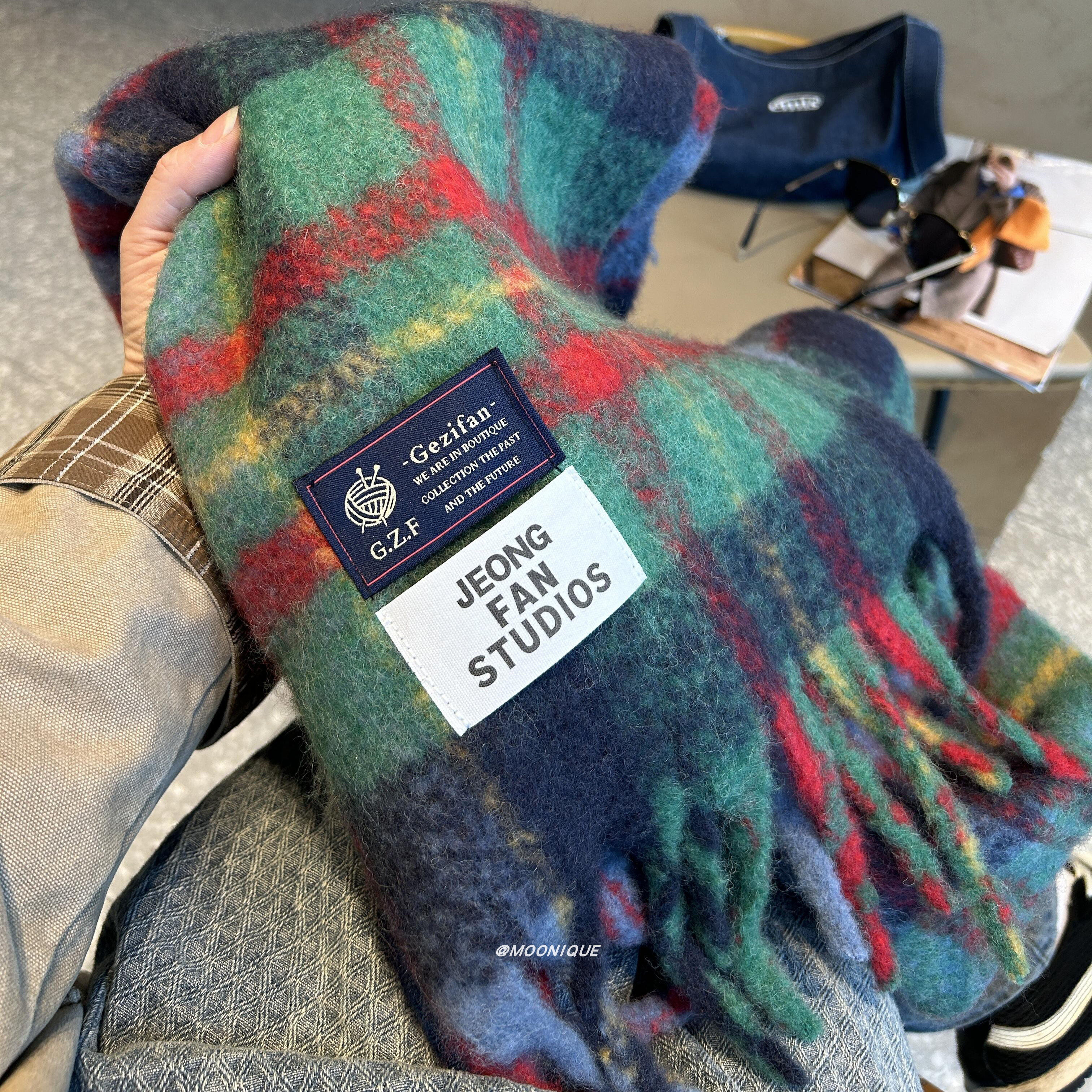 圣诞绿氛围感加厚羊毛围巾女秋冬季时尚百搭围脖拼色格子披肩两用